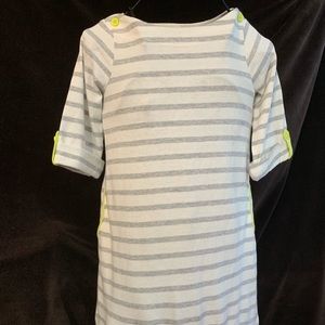 Crazy 8 T-Shirt Dress Grey and White Broad Stripe with Neon Buttons and Trim